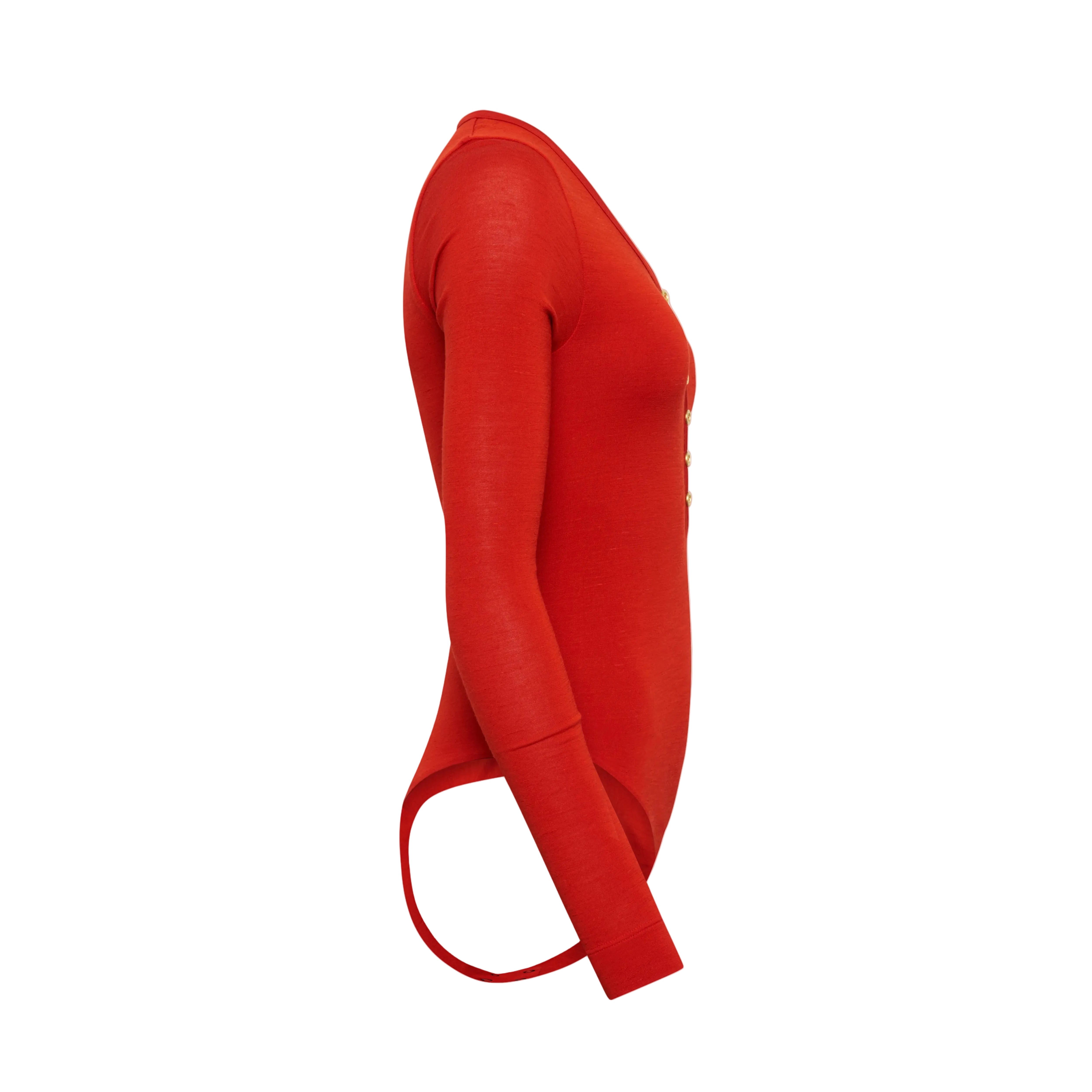MARA bodysuit hollowman, side view, burnt red