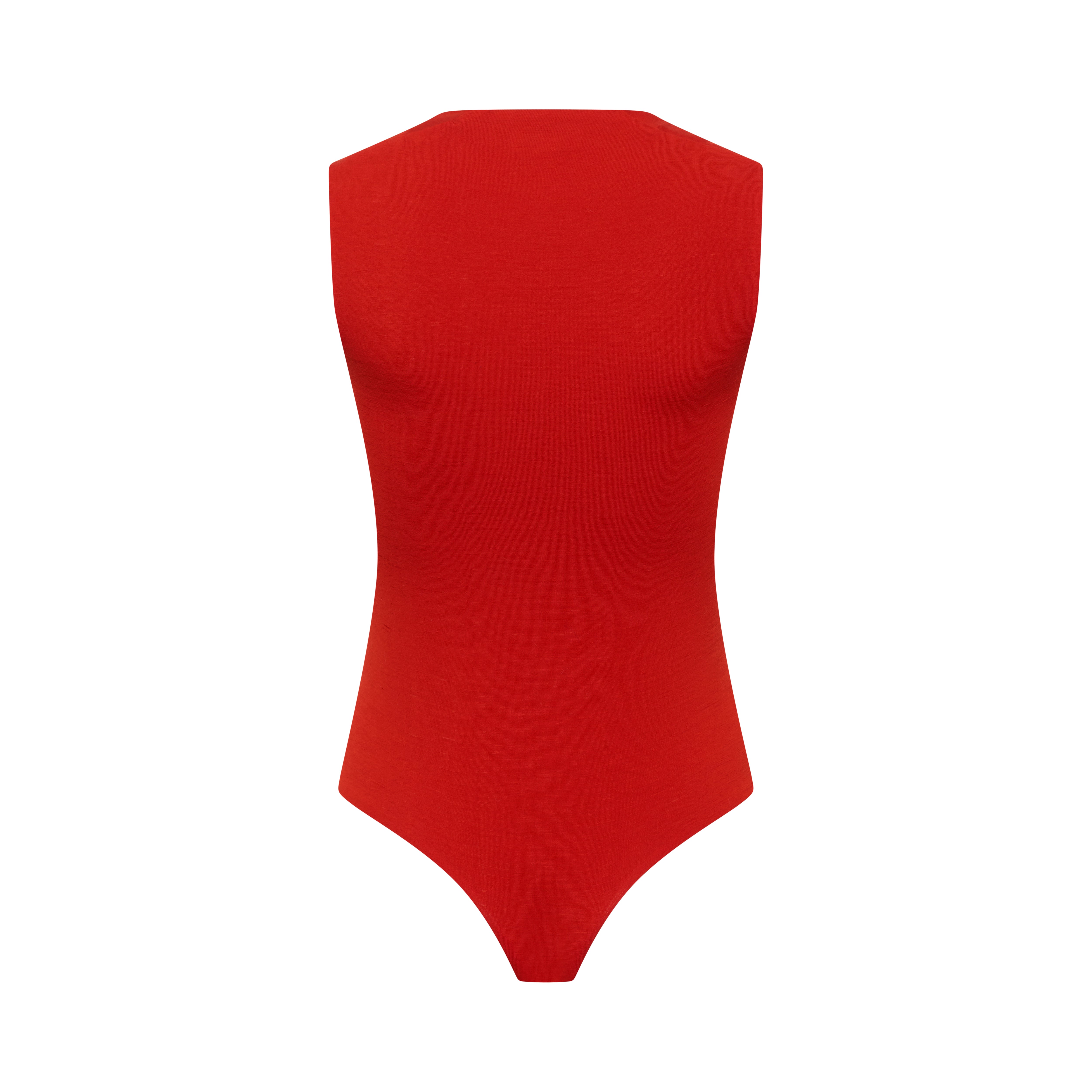 EMMI bodysuit hollowman, back view, burnt red