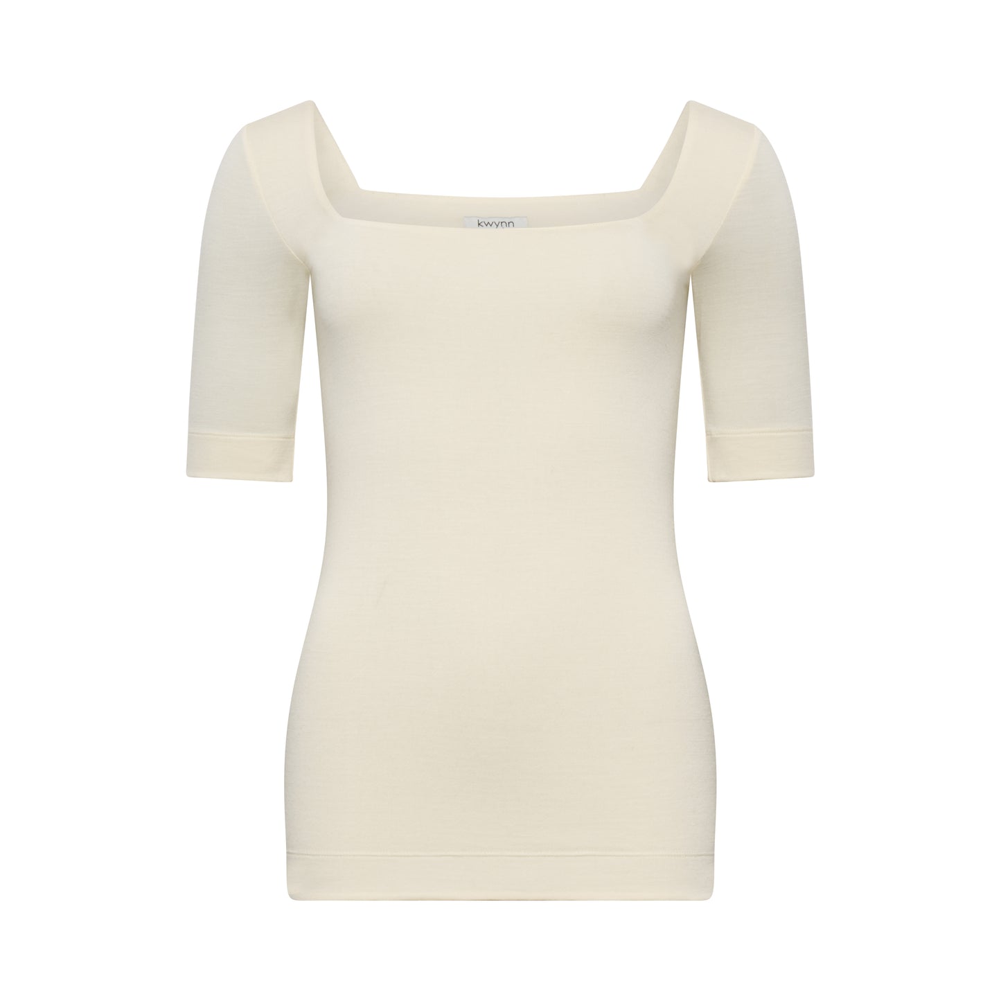 MIA top hollowman, square-neck silhouette, front view, bright cream