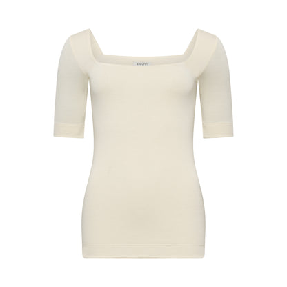 MIA top hollowman, square-neck silhouette, front view, bright cream