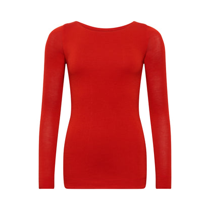 VALENTINA top hollowman, boatneck neckline and long-sleeve silhouette, burnt red
