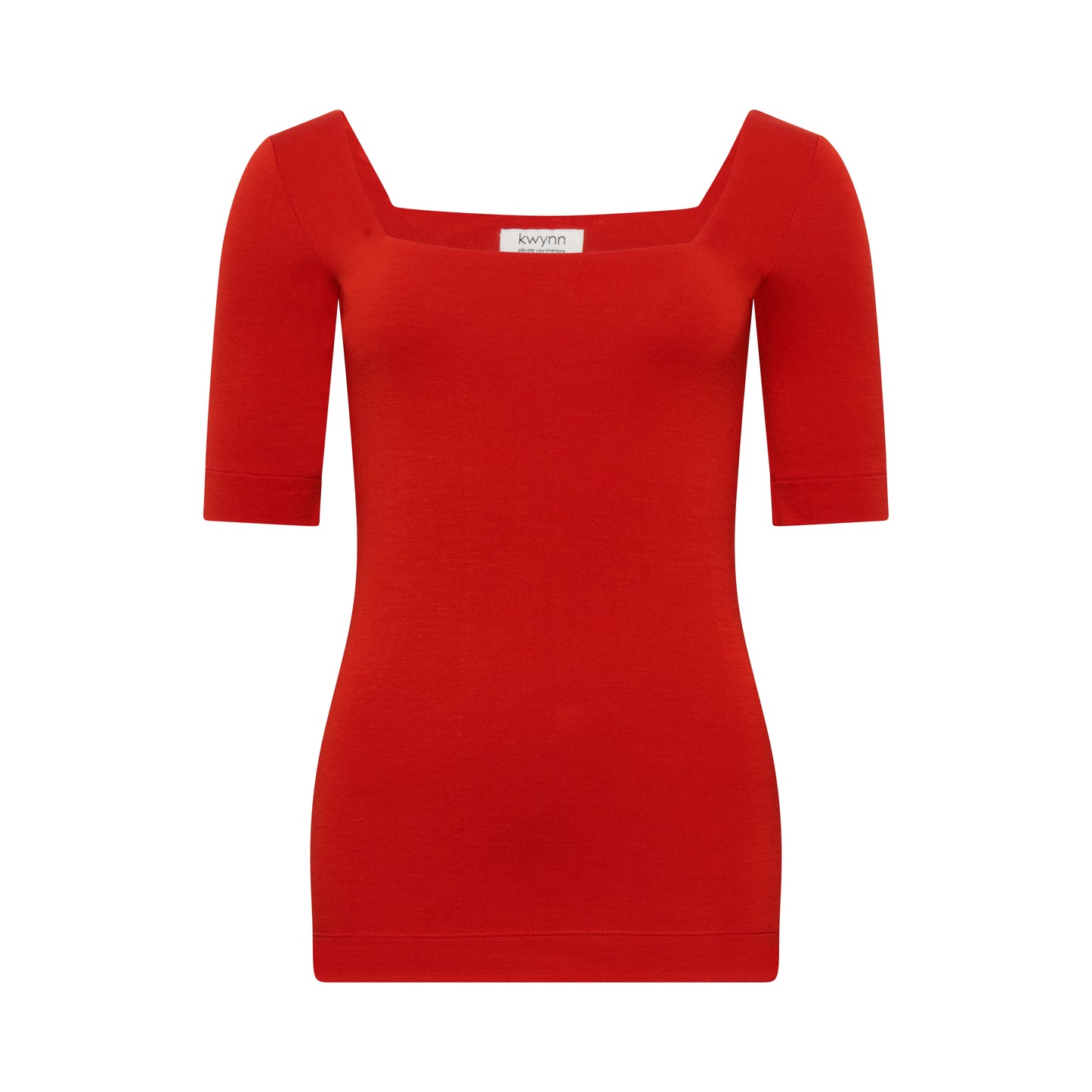 MIA top hollowman, squareneck, half sleeve, front view, burnt red