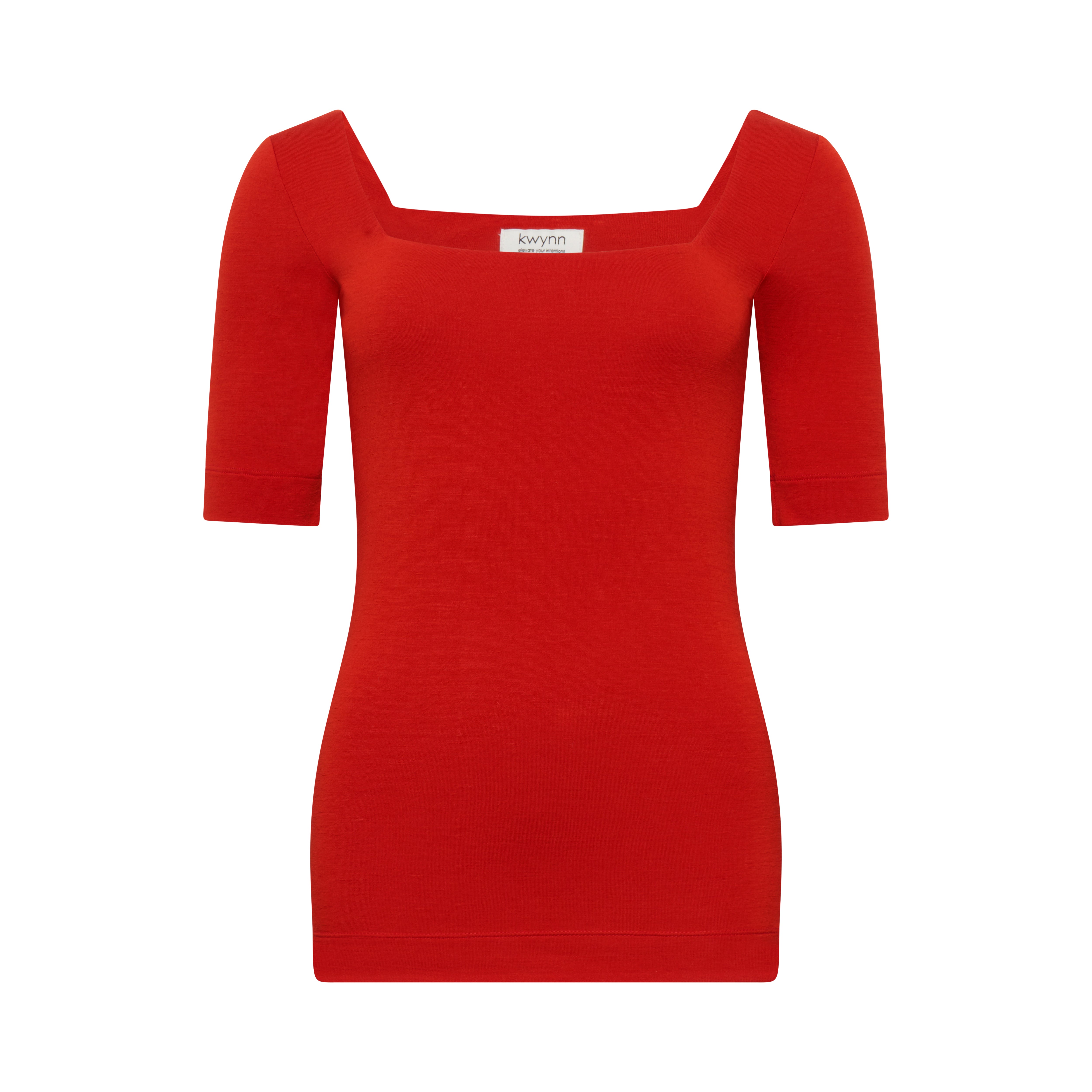 MIA top hollowman, squareneck, half sleeve, front view, burnt red