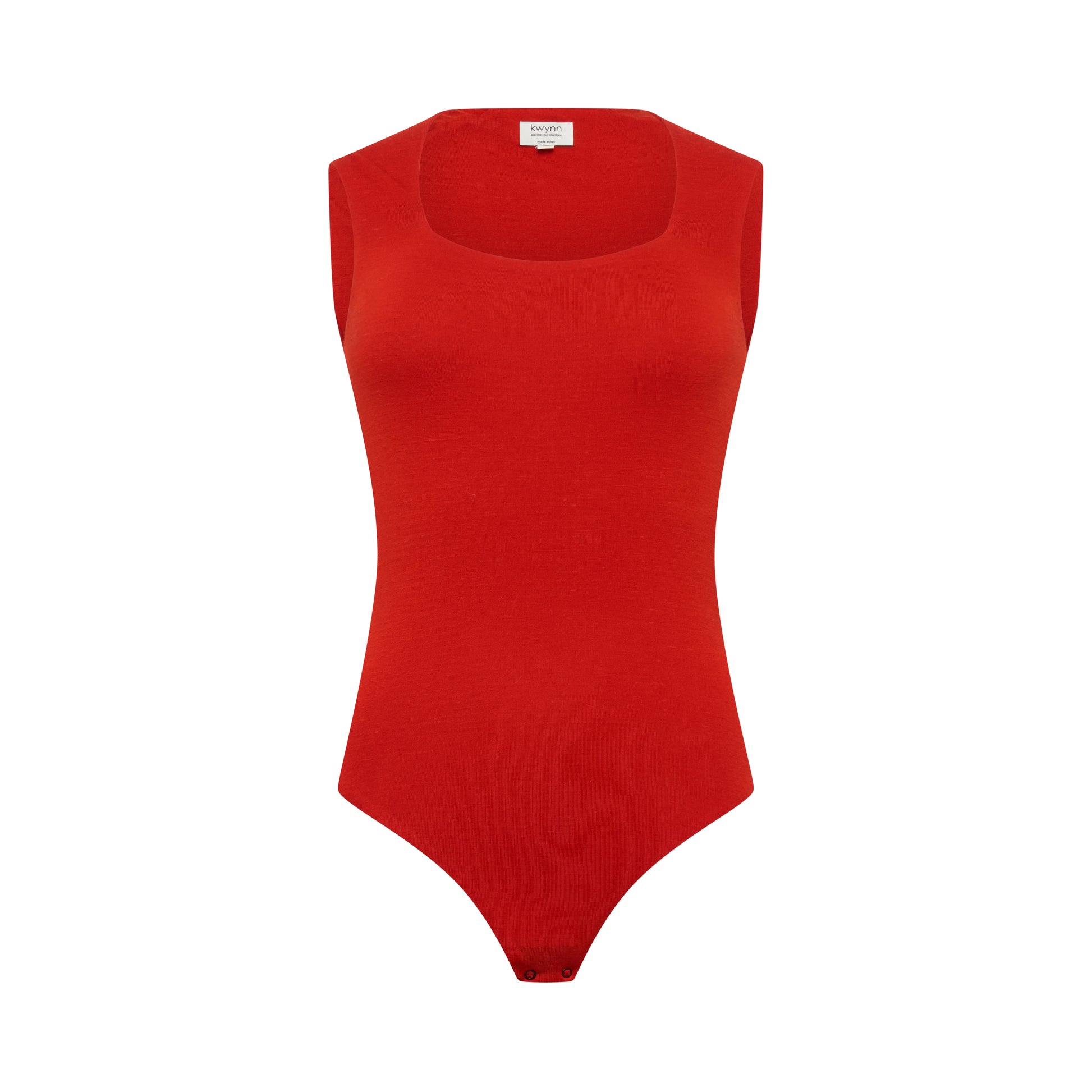 EMMI superfine merino bodysuit hollowman, sweetheart neckline with raised-back neckline and seamless construction, burnt red