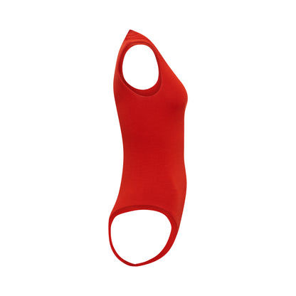 EMMI bodysuit hollowman, side view, burnt red