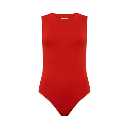 CLEO bodysuit hollowman, seamless bodice construction, A-frame, front-view, burnt red