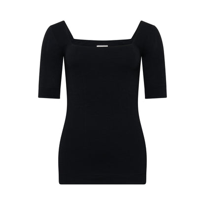 MIA top hollowman, square-neck silhouette, half-sleeve, extra long, black