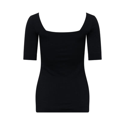 MIA top hollowman, square-neck silhouette back view, half sleeve, black