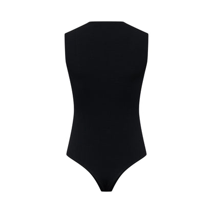 EMMI bodysuit hollowman, sweetheart and raised-back neckline, back view, black