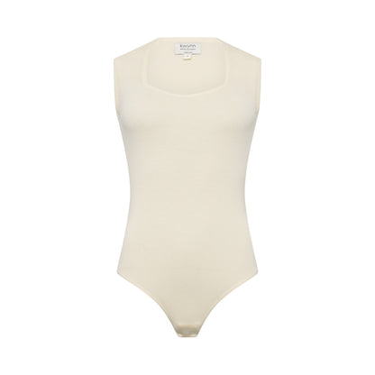 EMMI bodysuit hollowman, sweetheart neckline with raised back neckline and seamless construction, bright cream