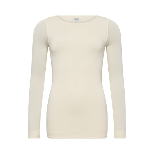 VALENTINA top hollowman, boatneck neckline and long-sleeve silhouette, bright cream
