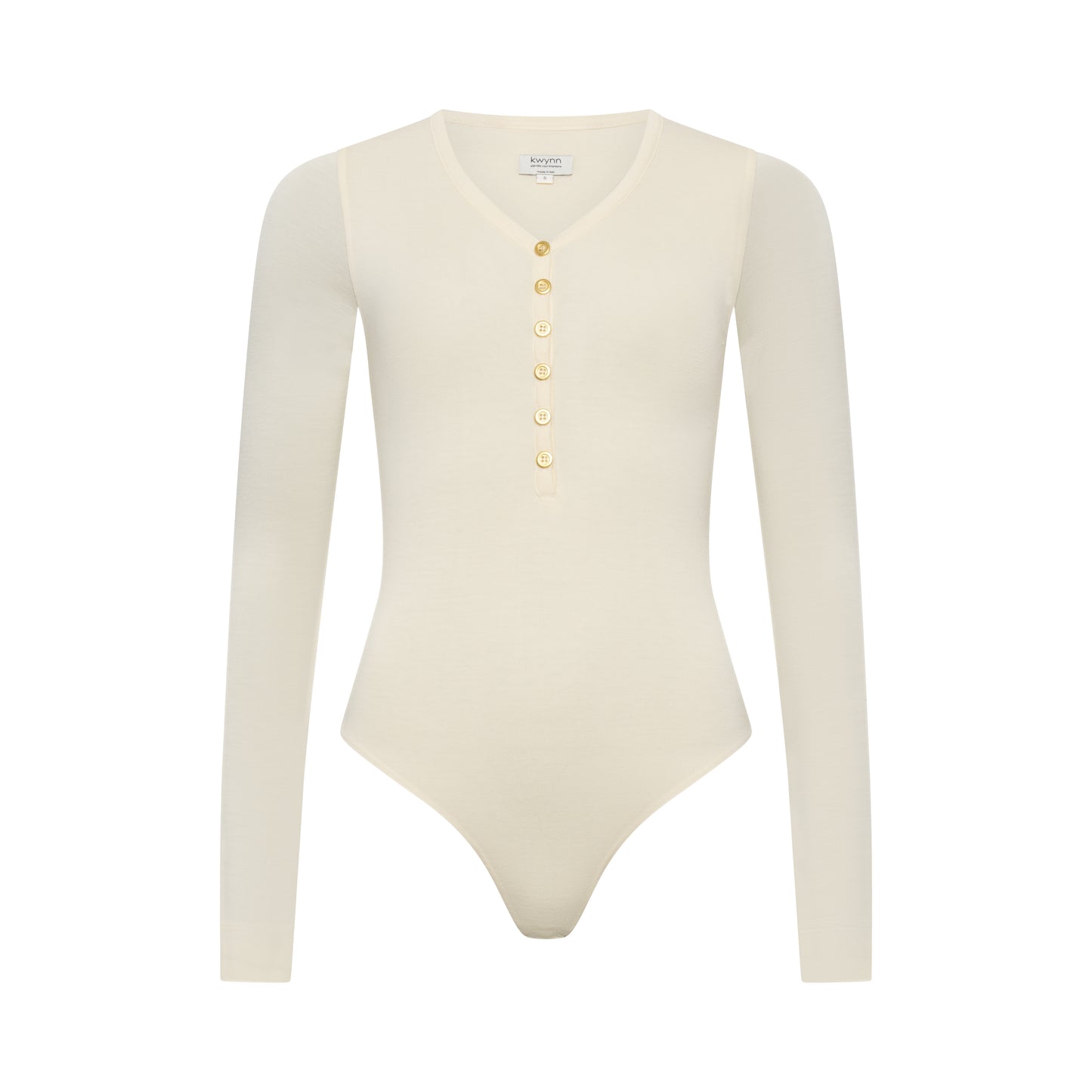 MARA superfine merino bodysuit hollowman, seamless bodice construction, bright cream